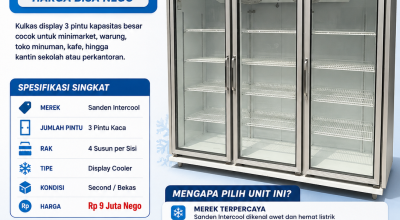 kulkas display 3 pintu Sanden Intercool second kulkas display 3 pintu Sanden Intercool second